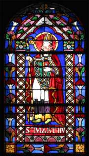 Szent Márton püspök templomablakon ábrázolva